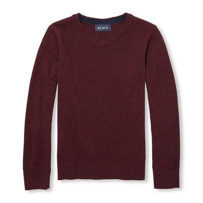 The Childrens Place Boys Vneck Long Sleeve Sweater Cotton