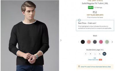 THE DRY STATE Solid Regular Fit T-shirt | XXL