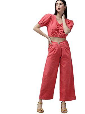 THE DRY STATE Women Pink Color Solid Crop TOP