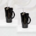 The Earth Store Ceramic Sipper Glass with Straw Flask Mug Coffee Sipper with Straw Sipper Cups for Adults (Set of 2, 460 ml Each, Black)...