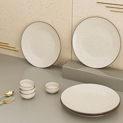 The Earth Store Creme Matte Ceramic Dinner Set 8 Pieces Serving for 4 Microwave & Dishwasher Safe, Bone-Ash Free, Crockery Set for Dining and Gifting