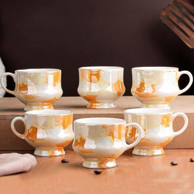 The Earth Store Handcrafted Ceramic Flicker Zest Microwave Safe Cups | Set of 6 