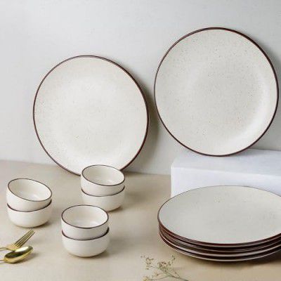The Earth Store Handcrafted Crème Matte Ceramic Dinner Set 12 Pieces Serving for 6