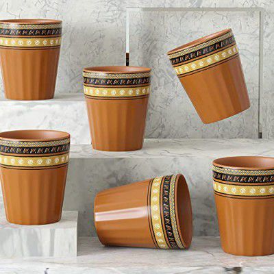 The Earth Store Handcrafted Cutting Sienna Brown Ceramic Tea Glass Microwave Safe Cutting Chai Glass/Tea Glasses/Serving Tea Cups Set (Set of 6, 130 ML)
