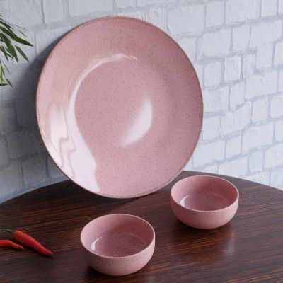 The Earth Store Handcrafted Pink Marble 3 Piece Ceramic Dinner Set