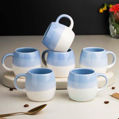 The Earth Store Tritone Sky Blue Ovule Shape Cup Set of 6 - 190 Ml Each - Ceramic