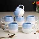 The Earth Store Tritone Sky Blue Ovule Shape Cup Set of 6 - 190 Ml Each - Ceramic...