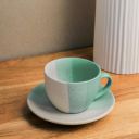 The Earth Store TT Green Ceramic Cappuccino Coffee Cup with Saucer Set of 1, 250ML Microwave and Dishwasher Safe Large Tea Cups ...
