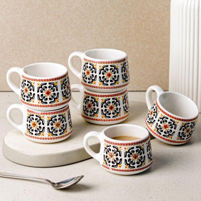 The Earth Store Velora Ceramic Tea Cup Set of 6, 150 ML Each, Microwave and Dishwasher Safe Coffee Cups