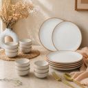 The Earth Store White Matte Ceramic Dinner Set, 18 Pieces with 6 Dinner Plates & 12 Vegetable Bowls | Microwave & Dishwasher Safe | Crockery Set for Gifting & Dining...