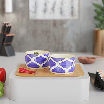 The Earth Store Yellow Blue Moroccan Ceramic Dip Bowl for Serving Chutney,Pickle,Small Sauce Bowl for Kitchen Dining Table, Restaurant, Hotel (Set of 2)