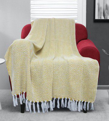 The Furnishers Wide Chevron Design Reversible Cotton Throw Blanket with Tassels| Blanket for Living Room, Sofa, Bed, Chair, Picnic & Used for Gift | (Yellow Wide, Standard)