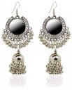 The Hawks Corporation Afghani Designer Oxidised German Silver Plated Tribal Hoop Dangler Hanging Mirror with Jhumka Earring for Girls & Women...