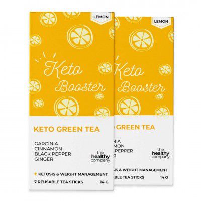 The Healthy Company Keto Booster Green Tea - Garcinia, Cinnamon, Black Pepper, Ginger - Fat Burner| Lemon, Pack of 8