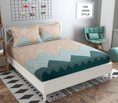 THE HOME STYLE Cotton Feel Glace Cotton Elastic Fitted Printed King Size Double Bed Bedsheet with 2 Pillow Cover(72x78)