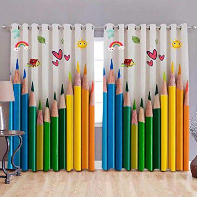 THE HOME STYLE Elegant 3D Digital Printed Curtain- Pencils (4x5 Feet Window Curtain) (Pack of 3, White)
