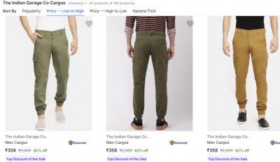 The Indian Garage Co Cargos Starts At 358/-