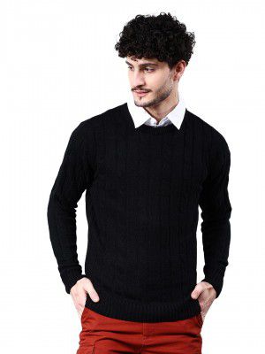 The Indian Garage Co Men Acrylic Regular Fit Cable Crew Neck Sweater