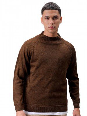 The Indian Garage Co Men Acrylic Relaxed Fit Solid High Neck Sweater