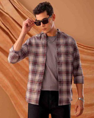 THE INDIAN GARAGE CO Men Checked Slim Fit Shirt with Patch Pocket