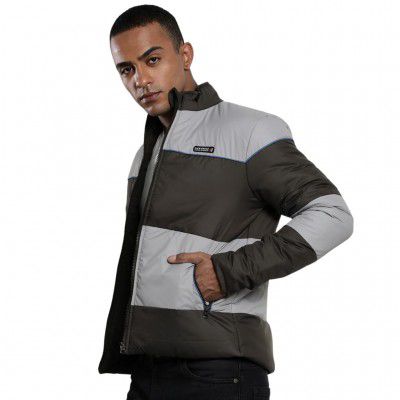 The Indian Garage Co Men Polyester Slim Fit Colourblocked Puffer Standard Length Jackets