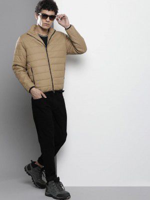 The Indian Garage Co Men Polyester Standard Length Slim Fit Solid Puffer Jackets