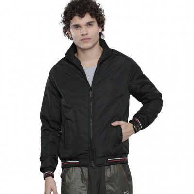 The Indian Garage Co Men Polyester Standard Length Slim Fit Solid Bomber Jackets
