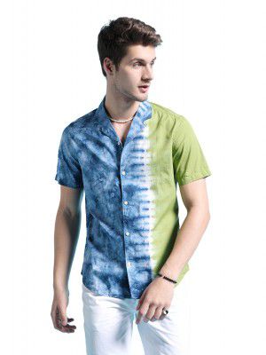 The Indian Garage Co Men Relaxed Fit Tie N Dye Half Sleeves Cuban Collar Resort Wear Shirt