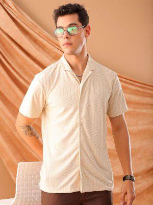 The Indian Garage Co Men Slim Fit Solid Half Sleeves Cuban Collar Resort Wear Shirt