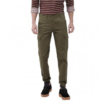 The Indian Garage Co Men Slim Fit Solid Mid-Rise Cuffed Cargos