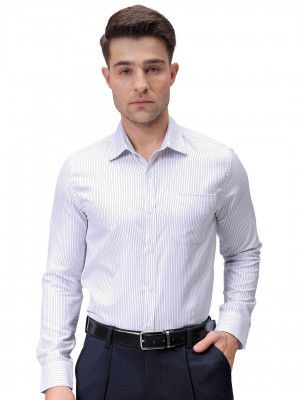 The Indian Garage Co Men Slim Fit Striped Full Sleeves Cutaway Collar Formal Shirt
