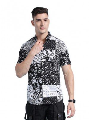 The Indian Garage Co Men Spread Collar Slim Fit Floral Printed Casual Pure Cotton Shirt