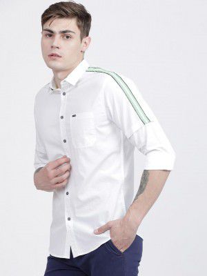 The Indian Garage Co Men's Cotton Slim Fit Placement Print Full Sleeves Cutaway Collar Casual Shirt