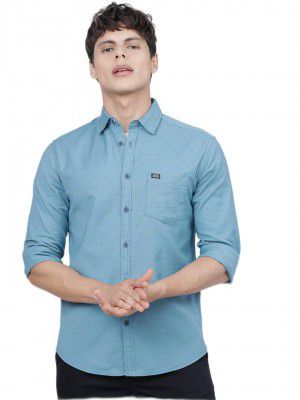 The Indian Garage Co Men's Cotton Slim Fit Solid Full Sleeves Cutaway Collar Casual Shirt