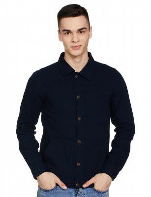 The Indian Garage Co Men's Cotton Slim Fit Solid Trucker Jacket Standard Length