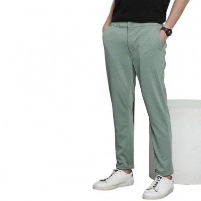 The Indian Garage Co Men's Slim Fit Mid Rise Textured Mid-Rise Stretchable Knitted Formal Trousers