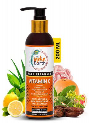 The Indie Earth Vitamin C Face Cleanser with Vitamin C 15%, Grape Fruit Peel Oil, Rosehip Oil, Tea Tree Essential Oil 200 ml