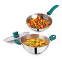 The Indus Valley Stainless Steel Cookware Set Sandwich Bottom - Set Of 3Pcs | Fry Pan (22.8 Cm/1.5L)+ Kadai With Lid (22.6 Cm/2.1L)...