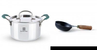 The Indus Valley Triply Stainless Steel Casserole with Steel Lid 1.4 L With Tadka Pan
