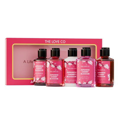 THE LOVE CO. Japanese Cherry Blossom Bath and Body Care Gift Set Box | Pack of 5 
