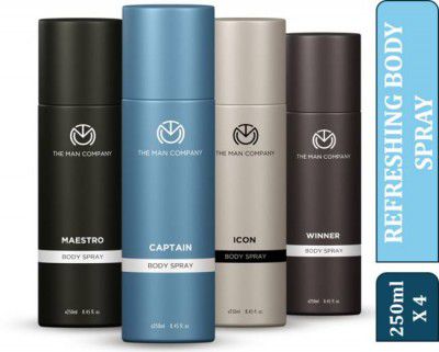 THE MAN COMPANY Captain, Maestro, Icon and Winner 4 x 250ml | Long-Lasting Deodorant Body Spray Deodorant Spray - For Men  (1000 ml, Pack of 4)