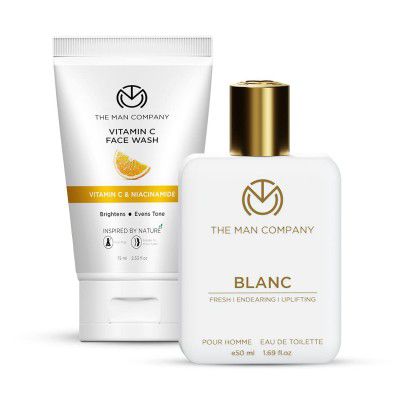 The Man Company Face Care Combo with Vitamin C Face Wash 75 ml & Blanc EDT 50 ml | Long Lasting Fragrance | Oil Free Look | Instant Glow - Set of 2