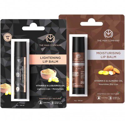 The Man Company Lightening & Nourishing Lip Balm Combo | Heals Dry, Chapped, Dark and Smoky Lips | Moisturizes, Nourishes & Soften Lips with the power of Vitamin E, Coconut & Olive Oil