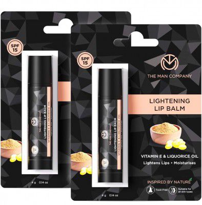 The Man Company Lightening Lip Balm for Dry, Chapped, Dark and Smoky Lips - Pack of 2 | Moisturizes, Nourishes & Soften Lips with the power of Vitamin E, Coconut & Olive Oil