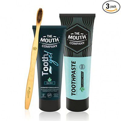 The Mouth Company Mint Oral-Care Collection | Toothgel and Toothpaste Combo with S-Curve Handled Bamboo Toothbrush