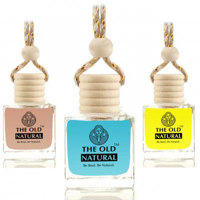 The Old Natural Car Air Freshener with Essential Oils Fragrance in Glass bottle with Wooden Diffuser Lid | Scent - Mystic Berry, Moods and Sandal Twig | Each 10ml - Pack of 3