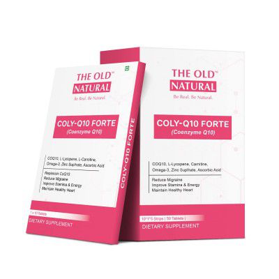 The Old Natural Colyq10 Forte COQ10 50 Tablets of Coenzyme Q10 With L-Lycopene, Carnitine, Omega-3, Zinc Suplhate, Ascorbic Acid I Unique combination High Absorption Formula - 50 Tablets ( 10 Tablets 