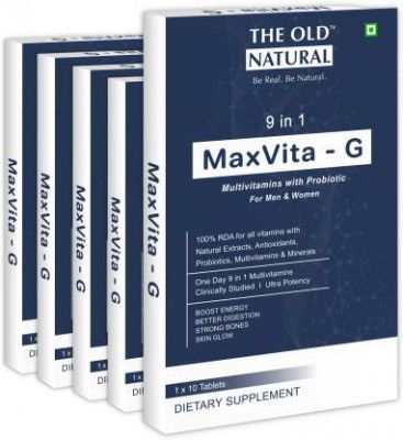 The Old Natural Multivitamin Tablets for Men & Women Probiotics, 100% RDA Vitamin C  (5 x 10 Tablets)