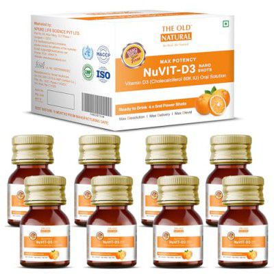 The Old Natural Nuvit D3 Vitamin D3 60000 Iu I Cholecalciferol - 5Ml (Pack Of 8 Nano Shots - 40Ml)