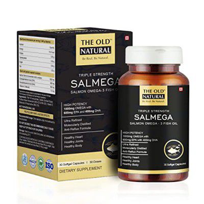 The Old Natural Salmega Triple Strength Salmon Omega 3 Fish Oil 1000Mg, 30 Softgels I High Potency 600Mg Epa & 400Mg Dha With Vitamin E - 30 Softgels (Pack of 1)